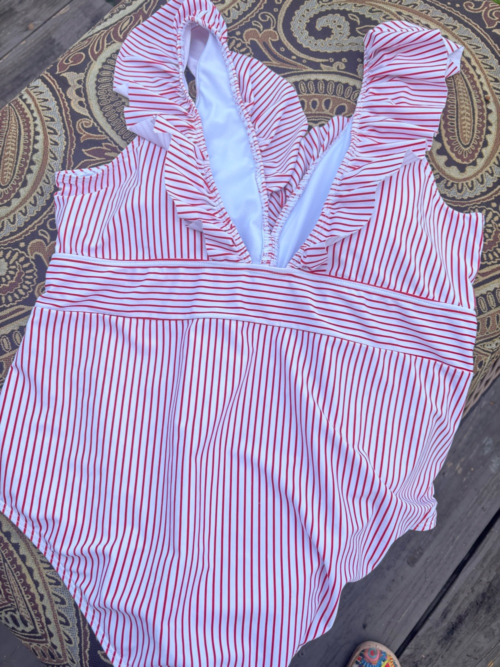 Red and White Striped One-Piece Swimsuit - Picture 3 of 3